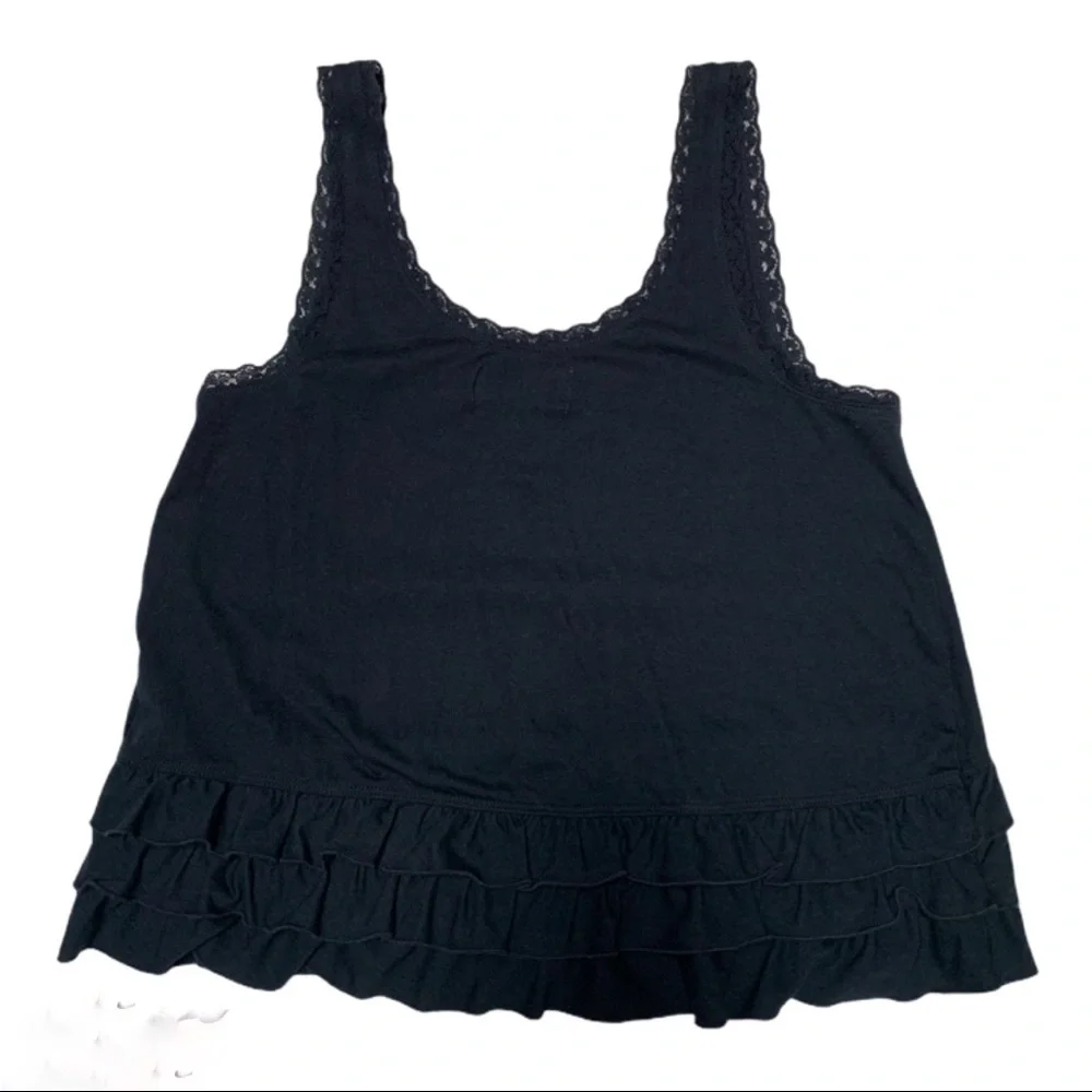HOLLISTER Navy Blue Lace Trimmed Ruffled Bottom Tank Top - EUC, Small_2